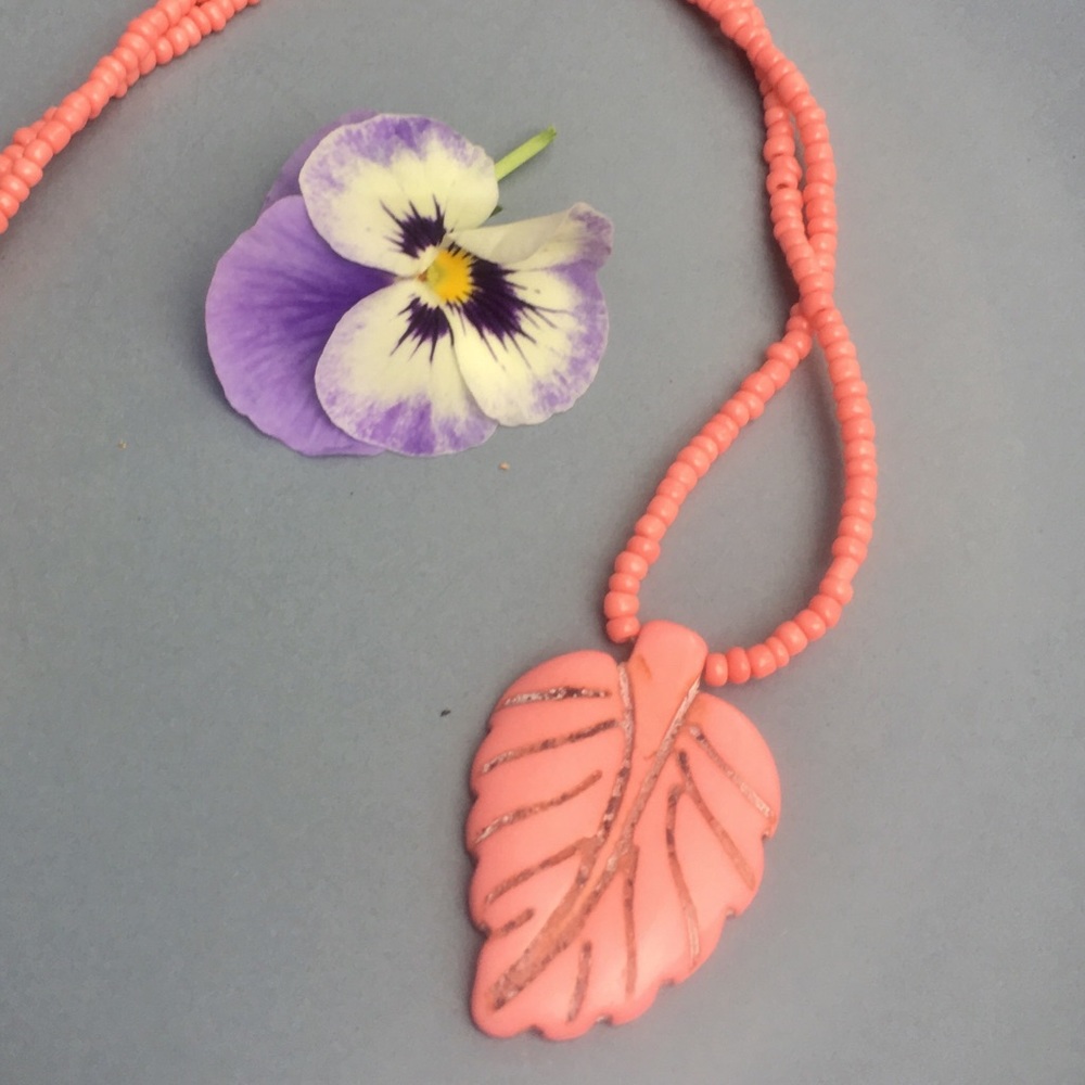 Stone carved leaf necklace